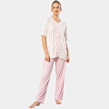 Empirme Düğmeli Battal Kısa Kollu Pijama Takım 3370/Pembe