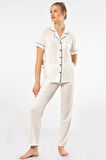 Düz Kısa Kollu Gömlek Yaka Piama Takım 3368 Ekru 3368/Ekru