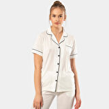 Düz Kısa Kollu Gömlek Yaka Piama Takım 3368 Ekru 3368/Ekru