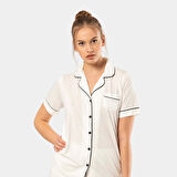 Düz Kısa Kollu Gömlek Yaka Piama Takım 3368 Ekru 3368/Ekru