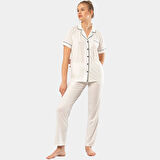 Düz Kısa Kollu Gömlek Yaka Piama Takım 3368 Ekru 3368/Ekru