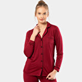 Düz Uzun Kollu Gömlek Yaka Pijama Takım 3365/BORDO 3365/Bordo
