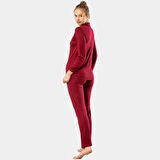 Düz Uzun Kollu Gömlek Yaka Pijama Takım 3365/BORDO 3365/Bordo