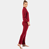 Düz Uzun Kollu Gömlek Yaka Pijama Takım 3365/BORDO 3365/Bordo