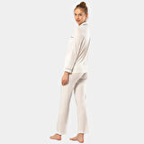 Düz Uzun Kollu Gömlek Yaka Pijama Takım 3365/Ekru 3365/Ekru