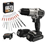 Black&Decker Silver Çift Akülü Darbeli Matkap Seti 18V 2x1.5 Amper BDCHD18SC2K-QW  