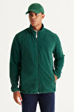 Erkek Yeşil Anti-pilling Tüylenme Yapmayan Standart Fit Bato Yaka Sweatshirt Polar Ceket
