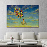 Renkli Balonlar İle Uçan Bisikletli Kız Kanvas Tablo-5036