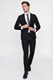  Siyah Basic Düz Slim Fit Dar Kesim 6 Drop Takım Elbise