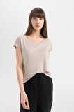 DeFacto Regular Fit Bisiklet Yaka Keten Karışımlı Basic Düz Kısa Kollu Tişört C8806AX24SMBG130