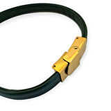 İpek İsmine Özel Taç Motifli 14 Ayar Altın Plakalı Doğal Koyu Yeşil Derili Hediye Bileklik-504isim