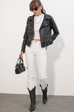 1025 Suni Deri Biker Ceket - Siyah