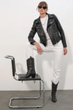 1025 Suni Deri Biker Ceket - Siyah
