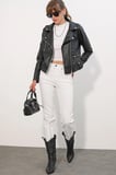 1025 Suni Deri Biker Ceket - Siyah