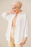 103901 Oversize Basic Tesettür Gömlek - Beyaz