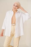103901 Oversize Basic Tesettür Gömlek - Beyaz