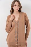 Kadın Hırka Pantolon Triko İkili Takım 15956 - Camel