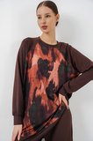 Kadın Desenli Oversize Tunik Pantolon İkili Takım 55462 - Kahverengi