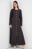 Kadın Kuşaklı Uzun Denim Elbise 2595 - Kahverengi
