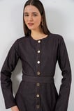 Kadın Kuşaklı Uzun Denim Elbise 2595 - Kahverengi