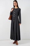 Kadın Kuşaklı Uzun Denim Elbise 2595 - Lacivert