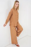 Kadın Dokulu Gömlek Pantolon İkili Takım 6710 - Camel