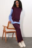 Kadın Çizgili Dokuma İkili Takım 6750 - Bordo