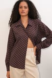 Kadın Oversize Puantiyeli Gömlek 20392 - Kahverengi