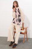 Kadın Desenli Oversize Tunik Pantolon İkili Takım 55462 - Krem