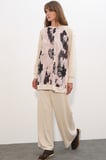 Kadın Desenli Oversize Tunik Pantolon İkili Takım 55462 - Krem