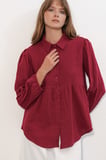 Kadın Dokulu Oversize Keten Gömlek 20381 - Bordo