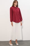 Kadın Dokulu Oversize Keten Gömlek 20381 - Bordo
