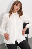 Kadın Dokulu Oversize Keten Gömlek 20381 - Beyaz