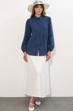 Kadın Dokulu Oversize Keten Gömlek 20381 - Lacivert