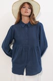 Kadın Dokulu Oversize Keten Gömlek 20381 - Lacivert