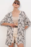 Kadın Desenli Oversize Kimono 5999 - Siyah