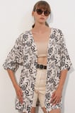 Kadın Desenli Oversize Kimono 5999 - Siyah