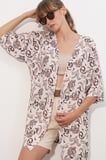 Kadın Desenli Oversize Kimono 5999 - Kahverengi