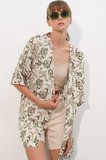Kadın Desenli Oversize Kimono 5999 - Haki