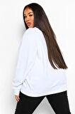 Kadın Beyaz Basic Büyük Beden Sweatshirt 5054_2010
