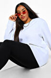 Kadın Beyaz Basic Büyük Beden Sweatshirt 5054_2010
