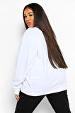 Kadın Beyaz Basic Büyük Beden Sweatshirt 5054_2010