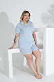 Angelique Bambu Kumaş Kısa Kol Düğmeli Kadın Şort Takım 22052