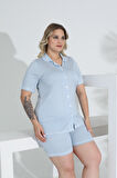 Angelique Bambu Kumaş Kısa Kol Düğmeli Kadın Şort Takım 22052