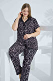 Bambu Kısa Kol Düğmeli Büyük Beden Kadın Pijama Takımı 74058