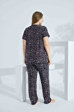 Bambu Kısa Kol Düğmeli Büyük Beden Kadın Pijama Takımı 74058