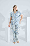 Bambu Kısa Kol Düğmeli Büyük Beden Kadın Pijama Takımı 74057