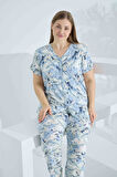 Bambu Kısa Kol Düğmeli Büyük Beden Kadın Pijama Takımı 74057