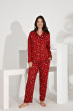 Etoile %100 Pamuk Uzun Kol Boydan Düğmeli Cepli Kadın Pijama Takımı 98302-303
