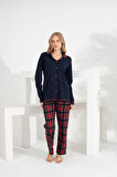 Angelique %100 Pamuk Uzun Kol Ekose Kadın Pijama Takımı 21224-25-26-27